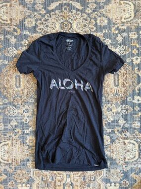 Cariloha Women's Black Aloha V-Neck Short Sleeve Tee